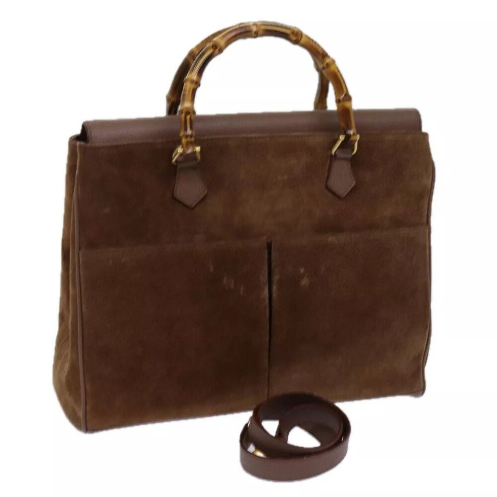 GUCCI Bamboo Hand Bag Suede 2way Brown